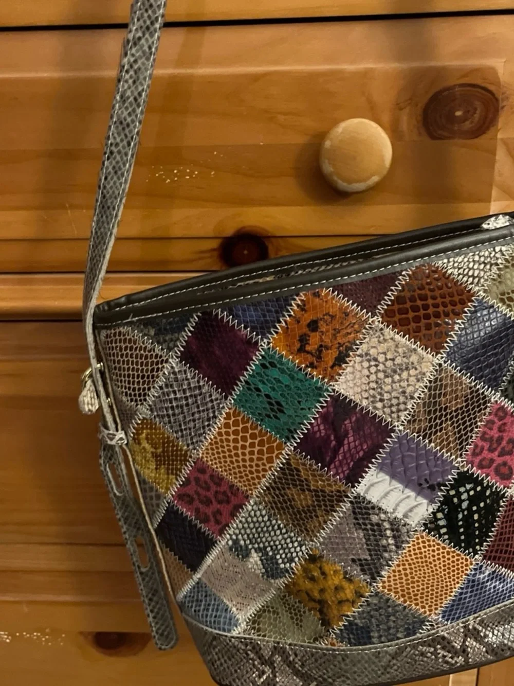 Chaos by Elsie Patchwork Multicolor Snake-Texture Crossbody bag